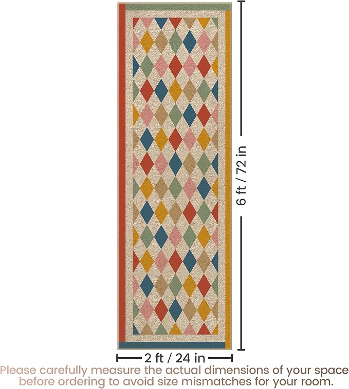 Washable Checkered Easy Jute Runner Rug 2x6, Colorful Checkerboard Boho Geometric Outdoor Indoor Patio Area Rug, Woven Non Slip Thin Neutral Long Carpet for Hallway Kitchen 6ft Entryway Porch