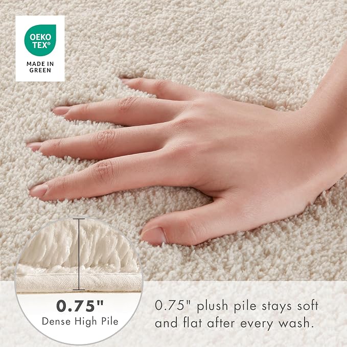 Madison Park Marshmallow Super Soft Toilet Rug, Contour, Natural | Non slip Backing, Spa Quality Luxurious Plush Bath Rug for Bathroom, Quick Dry, OEKO TEX, U Shaped