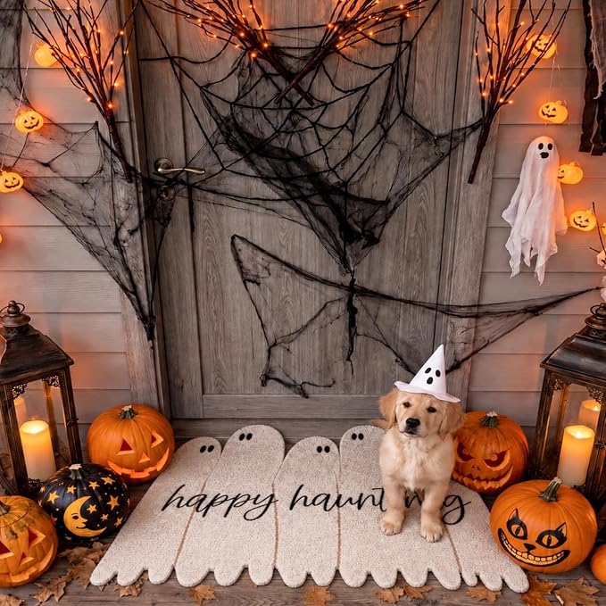 Ceenna Halloween Doormat Coir Happy Haunting Ghost Doormat Funny Ghost Door Mat Non Slip Floor Mat for Halloween Haunted House Indoor Front Door Entrance Decor, 16 x 28 Inch