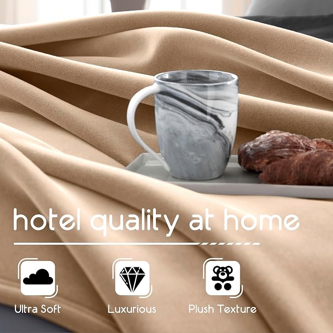 Vellux 1B07049 Original Insulating Core Hotel Style Solid blanket Machine Washable Soft Cozy Warm Pet Friendly Bed Sofa Blankets, Twin, Beige