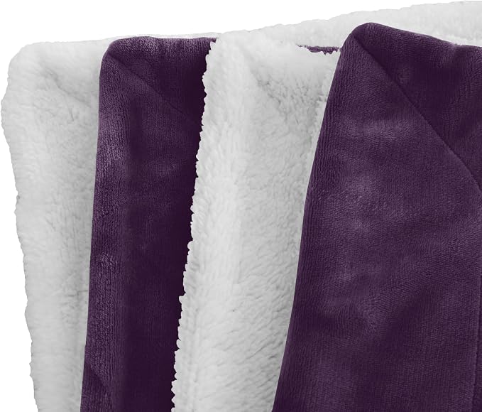 Elegant Comfort Luxury Ultra-Plush Velvet Touch Fleece Throw Soft, Warm, Cozy| Micromink Sherpa-Backing Reversible Blanket for Bed, Sofa and Couch, Solid Purple