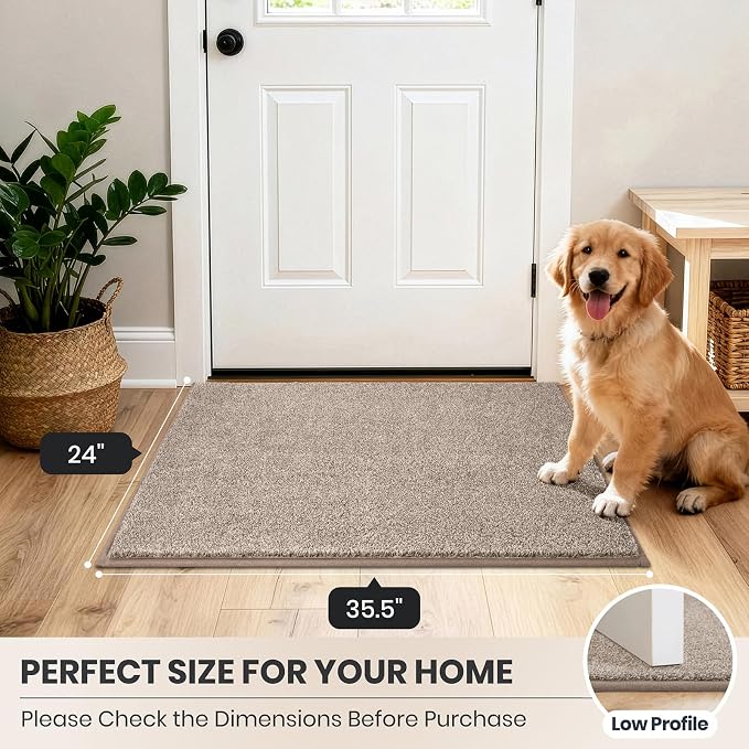 PURRUGS Dirt Trapping Door Mat 24" x 35.5", Non-Slip Machine Washable Entryway Rug, Dog Doormat, Indoor Front Door Mat, Super Absorbent Entry Rug for Muddy Shoes & Paws, Taupe