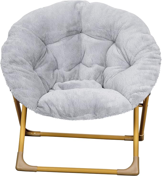 Flash Furniture Kids 23 Inch Folding Saucer Chair, Gray | Soft Gold Frame, Portable