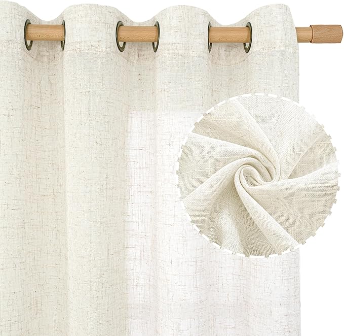 LAMIT Cream Linen Sheer Curtains 84 inch - Image 2