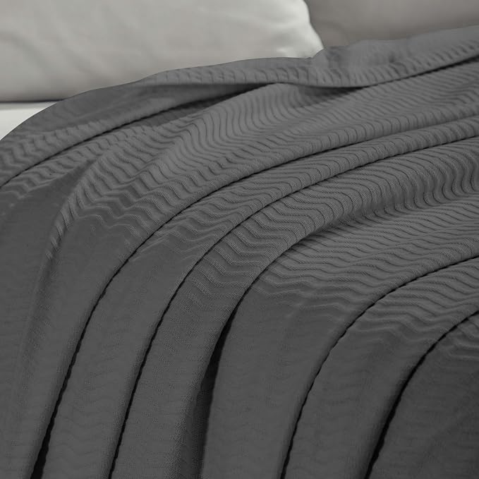 Superior JENA Cotton Blanket, for Picnic, Beach, Traveling or Camping, Bedroom Decor, Essentials, Cover for Bed, Couch, Lounging, Textured Jacquard, Modern Chevron Woven Blanket, King, Charcoal
