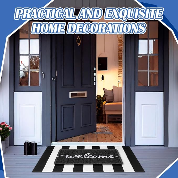 Geelin 2 Pcs 30'' x 18'' Doormat 43'' x 27.5'' Black and White Layered Rug for Front Door Mat Outside Entrance Welcome Door Mats for Indoor Outdoor Entryway Porch Decor(Stripe Welcome)