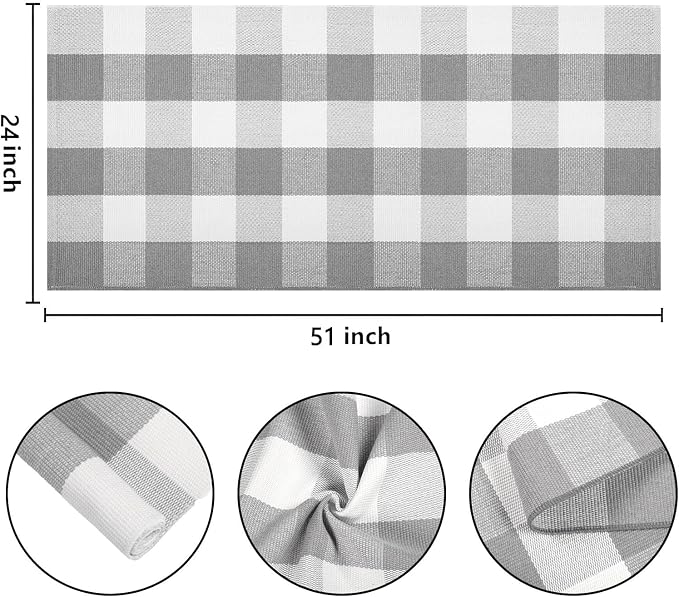 Grey and White Buffalo Plaid Rug 24''x 51''Checkered Outdoor Porch Rug Cotton Woven Machine Washable Farmhouse Mat for Indoor,Outdoor, Kitchen, Farmhouse, Entryway,Bathroom