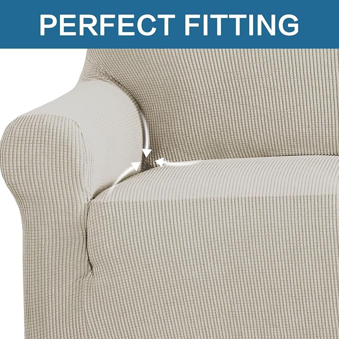 H.VERSAILTEX Stretch Couch Covers for Sofa 1 Piece Slipcovers for Couches 3 Seater Couch Cover Feature Thick Checked Jacquard Fabric with Elastic Bottom(Large Sofa 90"-100" Wide, Island Fossi)