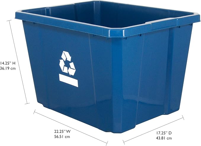 Gracious Living Medium Curbside Blue Box, Plastic 17 Gallon/64 Litre Home Trash Can Refuse and Recycling Bin Container with Built-in Handles (6 Pack)