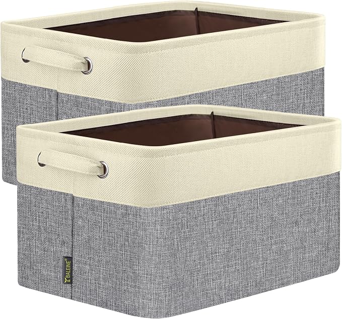 BALEINE 2 Pack Fabric Closet Storage Bins for Shelves, Linen Closet Organizers and Storage, Decorative Baskets for Organizing, Shelf, Clothes, Home, Office (Grey, 12"x8"x8")