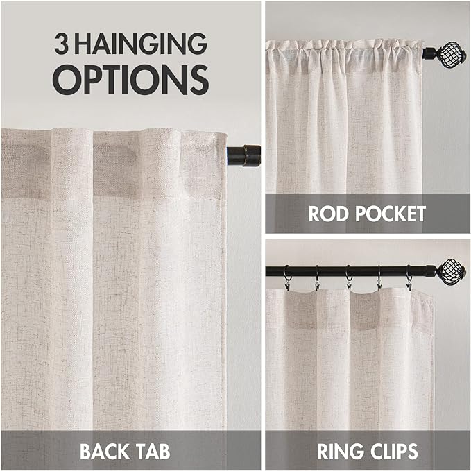 MIULEE White Linen Curtains 108 Inches Long for Bedroom Living Room, Soft Thick Linen Textured Window Drapes Semi Sheer Light Filtering Rod Pocket Back Tab Burlap Look Farmhouse Decor, 2 Panels