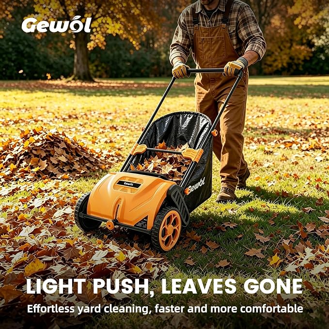 21 Inch Walk-Behind Lawn Sweeper, Push Lawn Sweeper with 3.5 Bushel Collection Bag, Manual Leaf Collector, Leaf Sweeper for Lawn, Yard, Garden,Grass Clippings, Debris