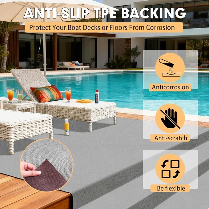 Grefinity Marine Carpet,6 FT x 23 FT Gray Indoor Outdoor Carpet 0.2" Thick Boat Rug with Water-Proof TPE Backing for Home, Patio, Porch, Deck