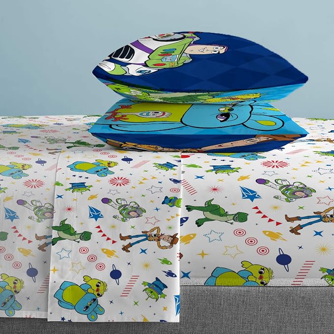 Disney Toy Story Woody Full Size Comforter Set 5 Piece Kids Bedding, Blue | Buzz Jessie, Bed in a Bag, Comforter Sheets Pillowcases, Official Product, Soft Microfiber, Machine Washable, Kids Gift