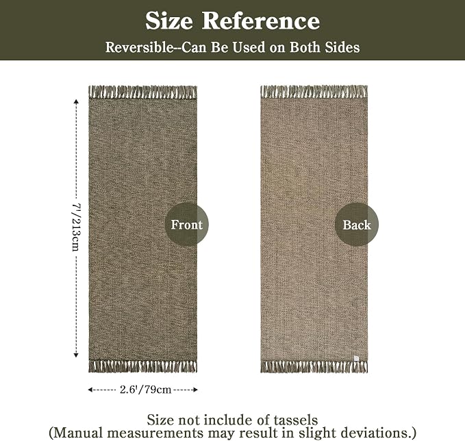Collive Boho Hallway Runner Rug, 2.6' x 7' Moss Green Bathroom Mats Washable Modern Farmhouse Kitchen Runner Rugs, Hand Woven Entry Hall Carpet for Laundry Bedroom Decor