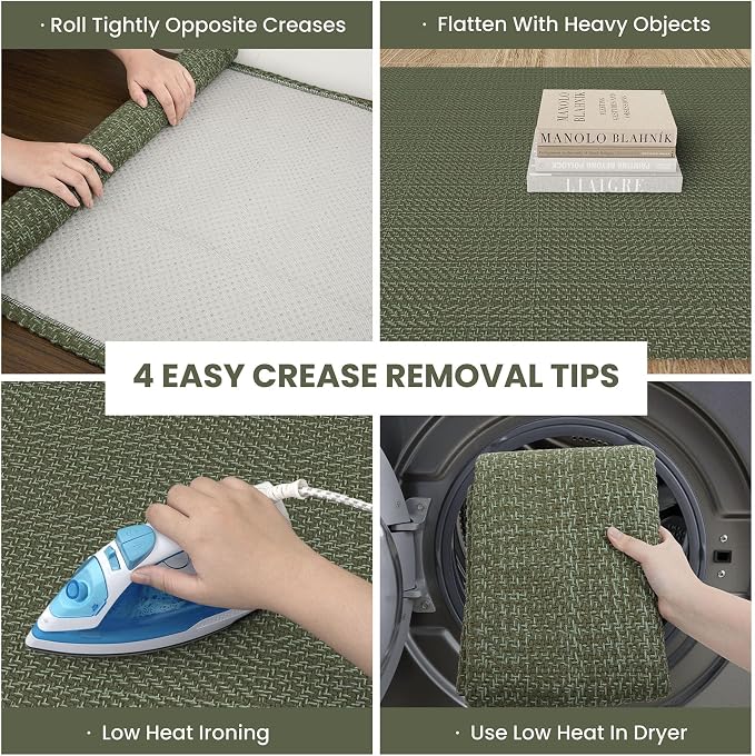 IOHOUZE Small Area Rug 2x3 Washable Woven Rugs for Entryway Non Slip Rubber Backed Front Door Rugs Indoor Doormat Throw Rug Floor Carpet for Entrance Kitchen, Olive Green/Dusty Green