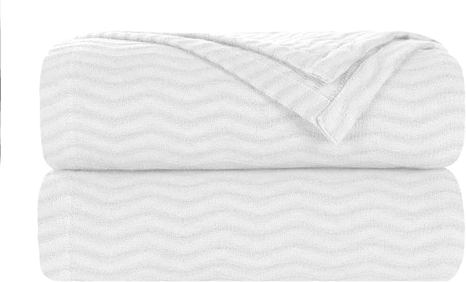Superior JENA Cotton Blanket, for Picnic, Beach, Traveling or Camping, Bedroom Decor, Essentials, Cover for Bed, Couch, Lounging, Textured Jacquard, Modern Chevron Woven Blanket, Throw, White