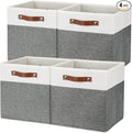 Temary Storage Cubes 12x12 Fabric Cube Storage Bins Foldable Storage Baskets with Handles, Decorative Storage Boxes for Organizing, Home, Office, Nursery, Shelf, Closet (White & Grey, 12 x 12 x 12)