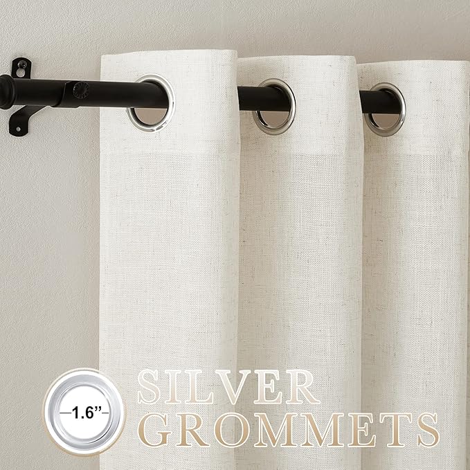NICETOWN Linen Curtains for Bedroom 95 inch Long, Grommet Flax Linen Weave - Image 2