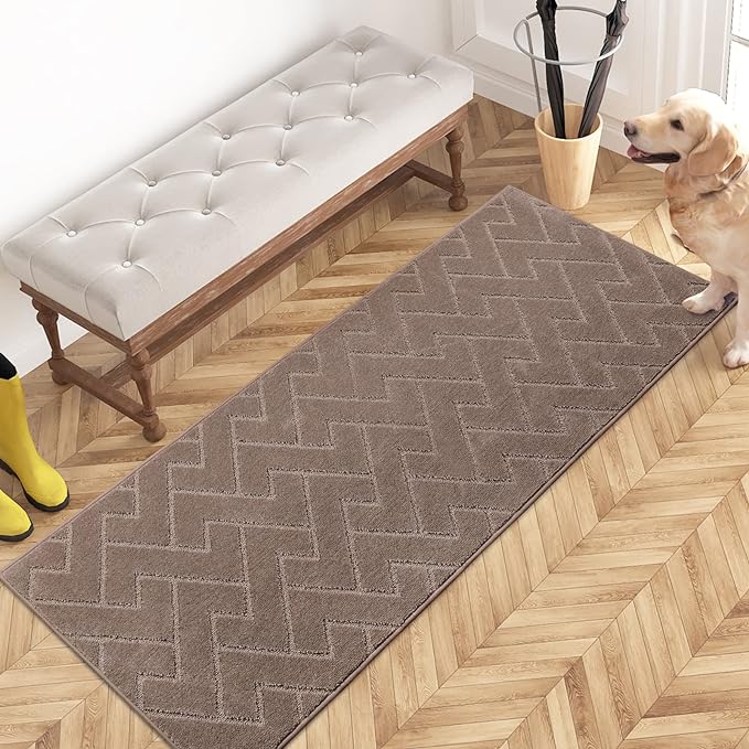 PURRUGS Dirt Trapping Door Mat 24" x 59", Non-Slip Machine Washable Entry Rug, Dog Doormat, Indoor Front Door Mat, Super Absorbent Entryway Rug for Muddy Shoes & Paws, Grayish Brown