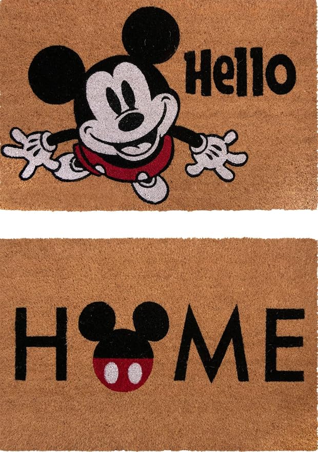Gertmenian Disney Mickey Mouse Coir Doormat - 2x3 Welcome Mat (2-Pack), Ideal for High Traffic Areas in Front Door, Garage, Entryway - Retro Mickey Home/Welcome, Multi, 47319