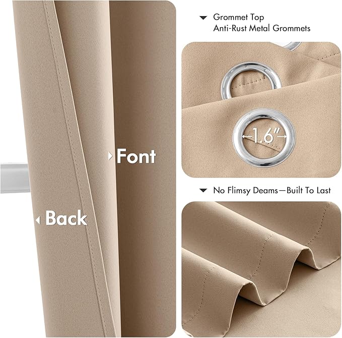 MIULEE Beige Blackout Curtains for Bedroom Living Room 63 Inches Long 2 Panels, Thermal Insulated Room Darkening Drapes Solid Grommet Top Noise Reduction Light Blocking Window Treatments 40x63 Inch