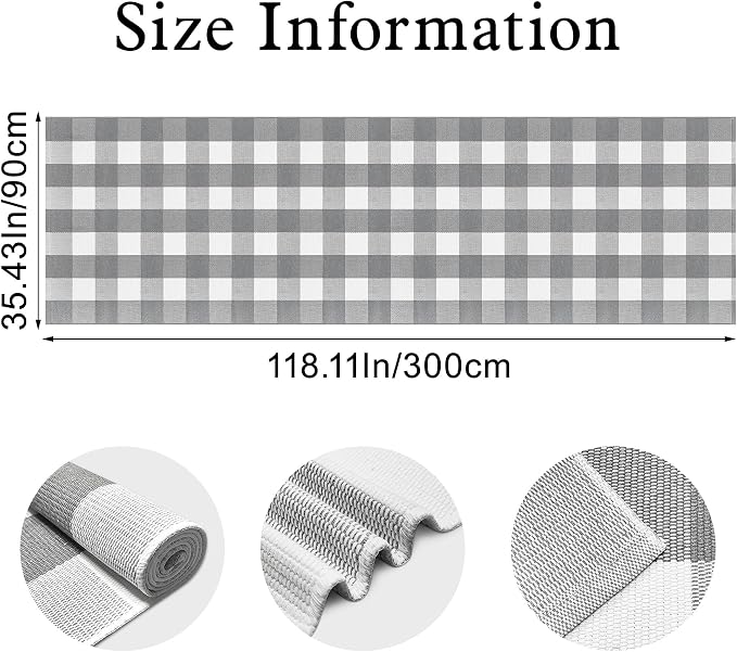 Buffalo Plaid Runner Rug 3x10 Feet Grey and White Checkered Runner Rug Cotton Woven Farmhouse Floor Mat Washable Rugs for Hallway Kitchen Laundry Bedroom Living Room