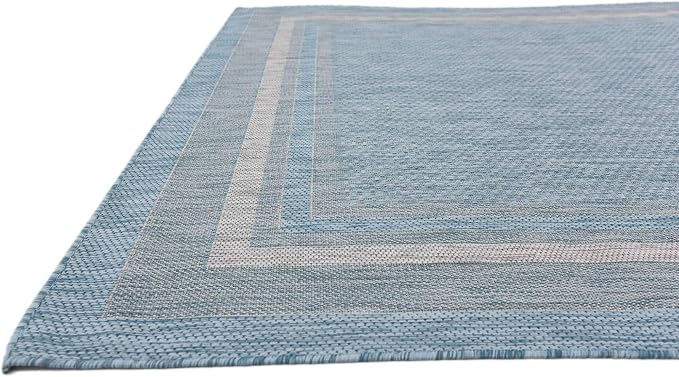 Unique Loom Outdoor Border Collection Area Rug - Soft Border (7' 1" x 10' Rectangle, Aquamarine/ Ivory)