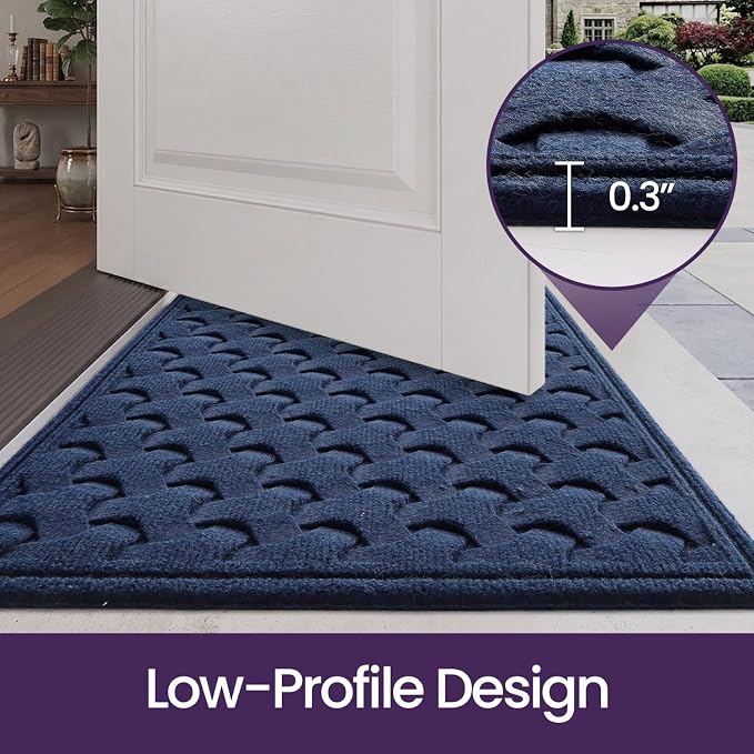 DEXI Front Door Mat Outside Entrance, 2x4 Heavy Duty Entry Doormat Dirt Trapper with Rubber Back, Non Slip Low Profile Floor Mats for Entryway Exterior Patio, Navy Blue