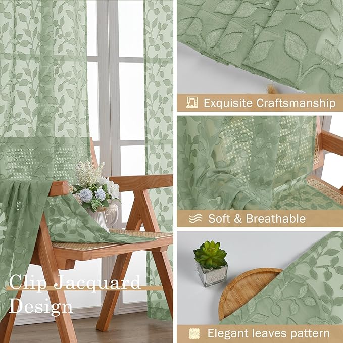 Chyhomenyc Extra Long Sage Green Sheer Curtains 120 Inch Length 2 Panels Set - Image 7