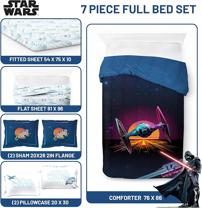 Jay Franco Star Wars Full Comforter Set 7 Piece Soft Bedding for Boys, Blue | Bed in a Bag, Comforter Sheets Shams Pillowcases, Official Product, Soft Microfiber, Machine Washable, Boys Gift
