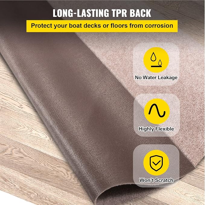 Happybuy 6 ft x 18 ft Brown Marine Carpet for Boats Waterproof - 0.18" Thick Indoor Outdoor Rug Carpet Roll for Home Patio Porch Deck