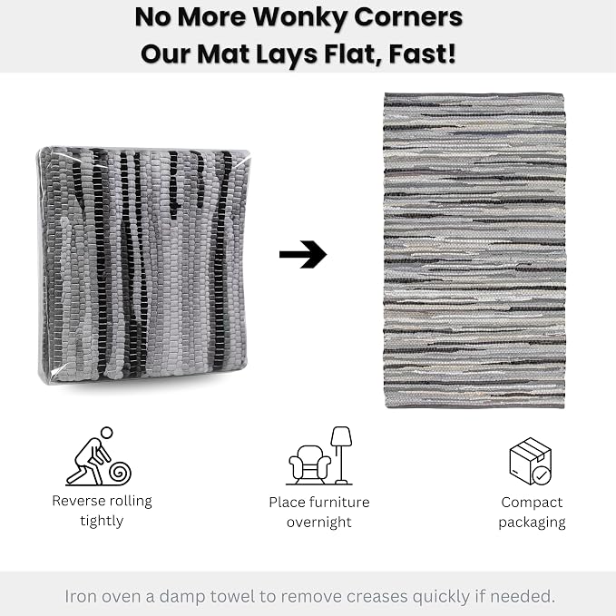 Ramanta Home Hand Woven 100% Cotton Rag Rug 3'x5' - Charcoal, Recycled Rugs, Boho Farmhouse Rugs for Living Room, Dinning Room, Kitchen, Entryway, Bedroom Rug - 36"x60"