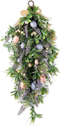 Glitzhome Easter Swag 28 Inch Artificial Spring Teardrop Wreath for Front Door & Porch Wall, Spring Easter Decor Decorative Swag