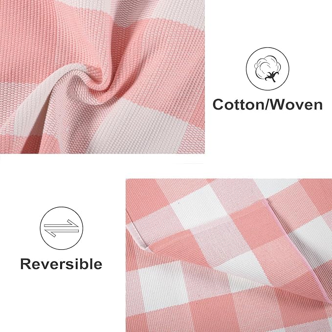 Buffalo Plaid Outdoor Rug 27.5''X 43.3' Pink White Checked Porch Rug Cotton Woven Washable Rug Layering Doormat for Welcome Door Mat Entryway Dining Room Bedroom Living Room