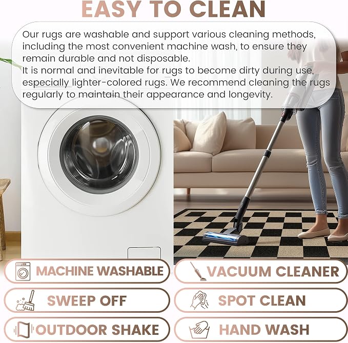 Washable Checkered Easy Jute Runner Rug, 2x8 Black Checkerboard Boho Geometric Outdoor Indoor Patio Rug, Low Pile Lightweight Non Slip Neutral Long Runner Carpet for Hallway Kitchen 8ft Entryway Porch