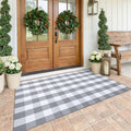KOZYFLY Buffalo Plaid Area Rug 4x6 Ft Checkered Rug Washable Cotton Outdoor Rugs for Bedroom Gray and White Front Door Mat Carpet for Front Porch Living Room Dining Room Kitchen