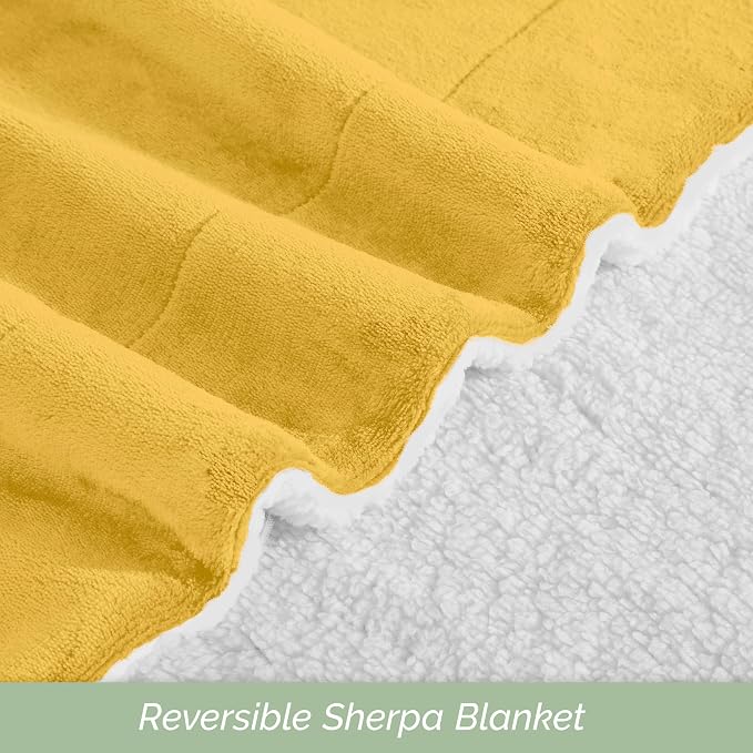 Elegant Comfort Ultra Soft Reversible Flannel Sherpa Blanket - Cozy Silky Fleece Throw for Couch, Bed - Plush Fuzzy Warm Winter Blanket for Gift, Twin, Yellow
