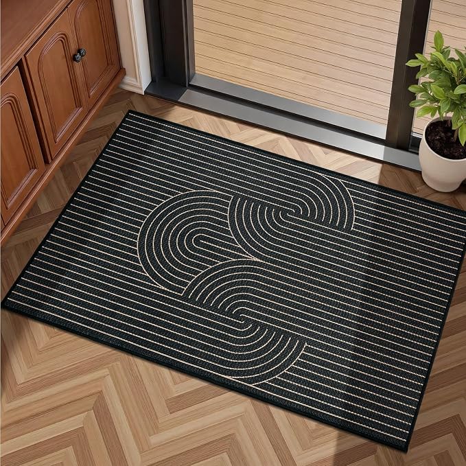 EDIMENS Easy Jute 2x3 Entryway Rug Door Mat Small Entry Rugs Indoor Outdoor | Non Slip Washable Rainbow Area Rug Farmhouse Low Pile Black Indoor Outdoor Doormat for Entrance Porch Doorway