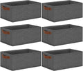 GhvyenntteS Small Fabric Storage Bins 6 Pack, 11.8" x 7.87" x 5.11" Storage Basket with Leather Handles, Closet Storage Bins for Shelves, Storage Baskets for Shelves, DVD Storage (Grey)