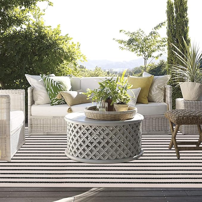 Collive Black and White Outdoor Rug 4'x 6', Patio Rug Washable Living Room Rug, Farmhouse Fall Cotton Woven Area Rug Layered Welcome Doormat Floor Carpet for Front Door Bedroom