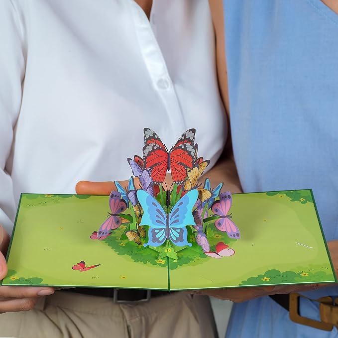 Paper Love Pop Up Cards 2 Pack - Includes 1 Butterflies and 1 Purplies Lilies, For All Occasions, Mother Day, Birthday, Just Because- Includes Envelope and Note Tag