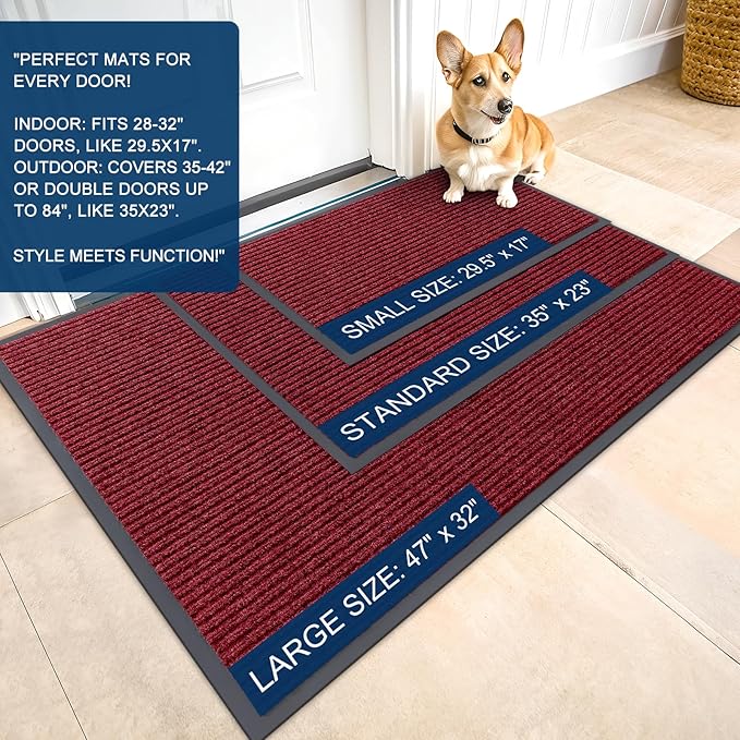 OLANLY Front Door Mat Indoor Outdoor Entrance, 2-Pack 59 x 23 Inch, Waterproof Heavy Duty Doormat, Fade Resistant, Low Profile, Easy Clean Patio Porch Welcome Floor Mats for Entry, Wine Red