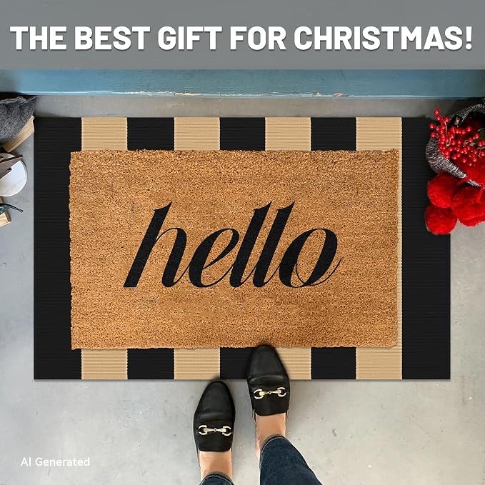 IOHOUZE Black Tan Striped Rug 24" x36" Front Door Mats Outdoor, Washable Rug for Front Porch Decor, Spring Summer Welcome Mats Outdoor Indoor, Doormat for Farmhouse/Entryway/Home Entrance