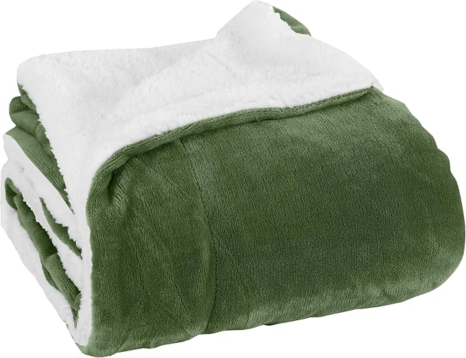 Elegant Comfort Reversible, Solid Sherpa Throw Blanket, All-Season Blanket- Super Soft, Cozy and Plush- Decorative Throw, Perfect for Lounging, 50 x 60 inches, Sherpa Throw Sage