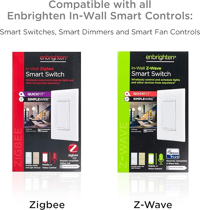 Enbrighten Z-Wave Add-On Switch, Paddle, White & Light Almond, 1 Pack | Not for Standalone Use, Pair with other Enbrighten Z-Wave Switches for 3-Way Setup, Interchangeable Paddles