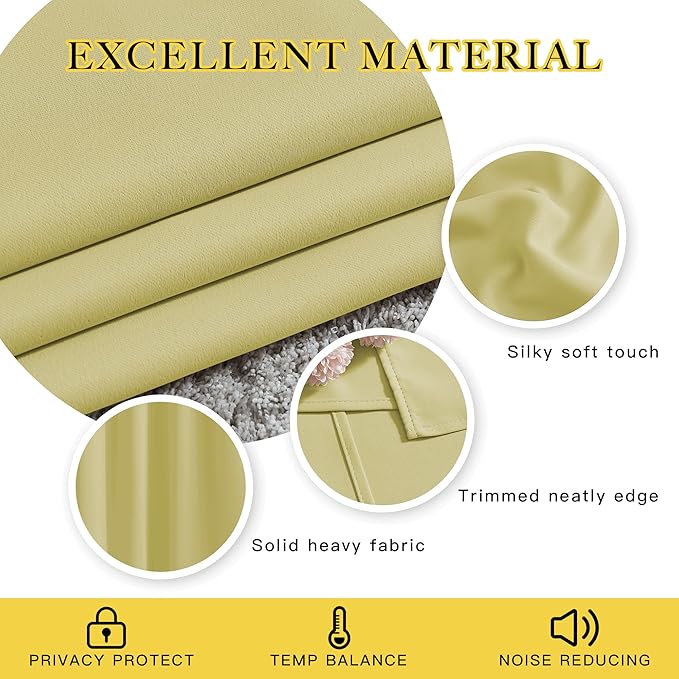 NICETOWN Room Darkening Curtains & Drapes for Kitchen - Thermal Insulated Solid Grommet Top Room Darkening Panels/Draperies for Bedroom/Living Room (Paler Yellow, 1 Pair, 34 x 50 Inch)