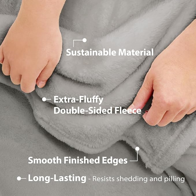 DEZ FURNISHINGS Ultra Soft Plush Fleece Throw Blanket, Double Sided Cozy Thick Warm Blanket for Sofa & Bed, Throw XL (60" x 70"), Light Gray