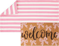 2 Pcs Outdoor Door Mat Combo Set Layered Outdoor Rug and Coir Welcome Doormat Non Slip Outside Floor Mat for Front Porch Entryway Patio Yard Decor(Cute Pink Bow,24'' X 51',18'' X 28'')