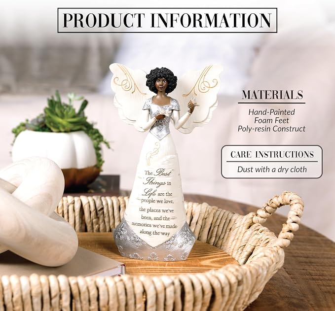 Pavilion Gift Company - The Best Things in Life - 8" Ebony African American Angel Figurine Religious God Jesus Christ Gift Home Decor Present